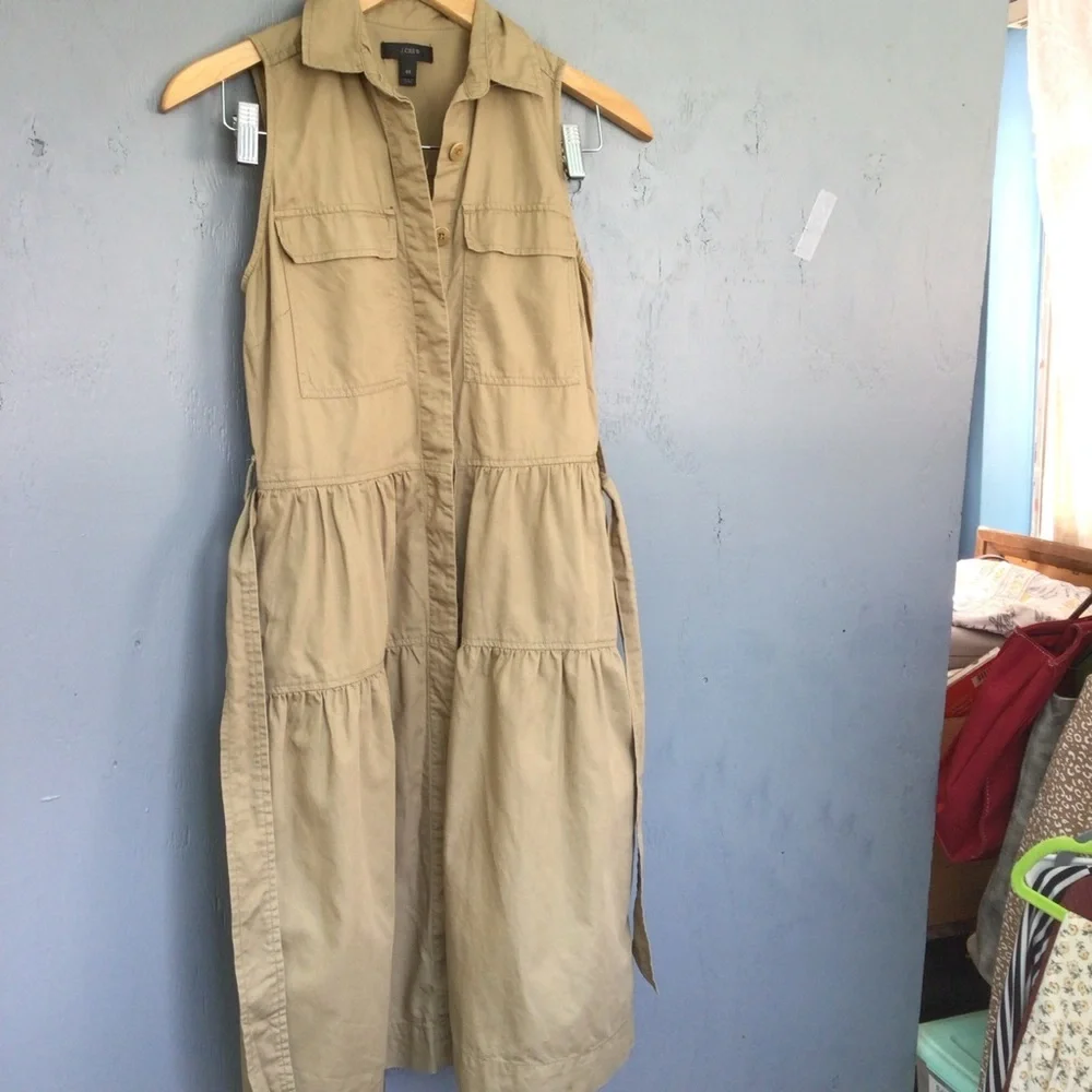 J. Crew Sleeveless Tiered Midi Dress in Tan